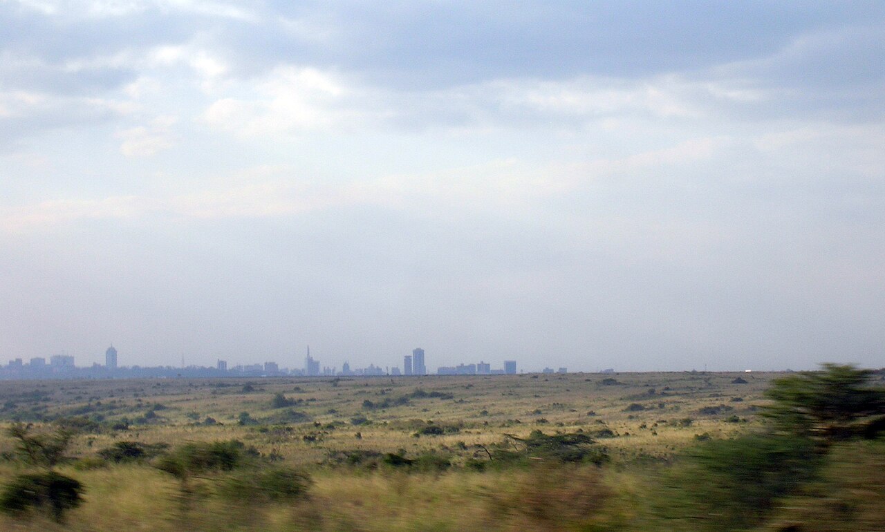 Parc national de Nairobi avec les gratte-ciels en arriere-plan
